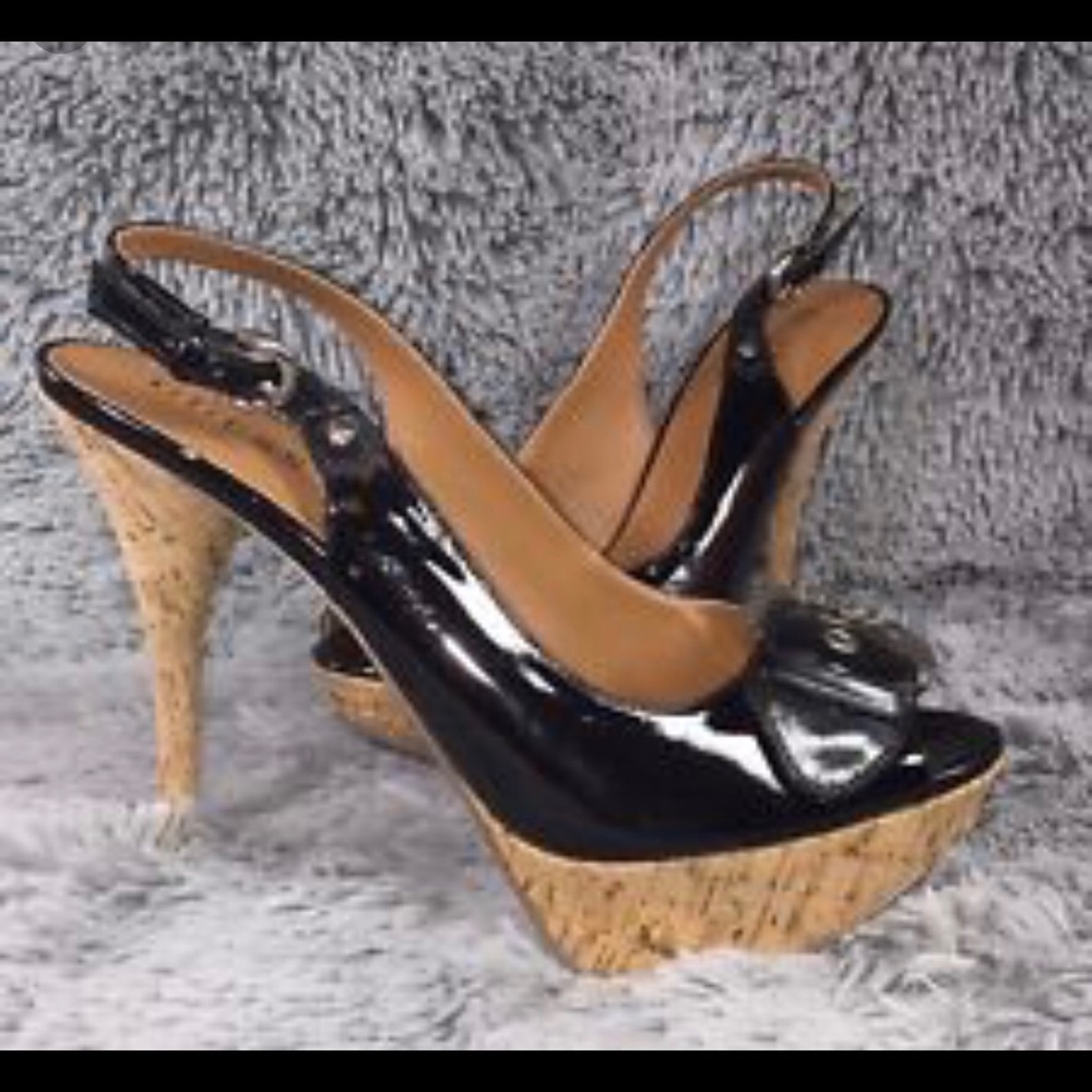 Guess slingback cork platform heels
